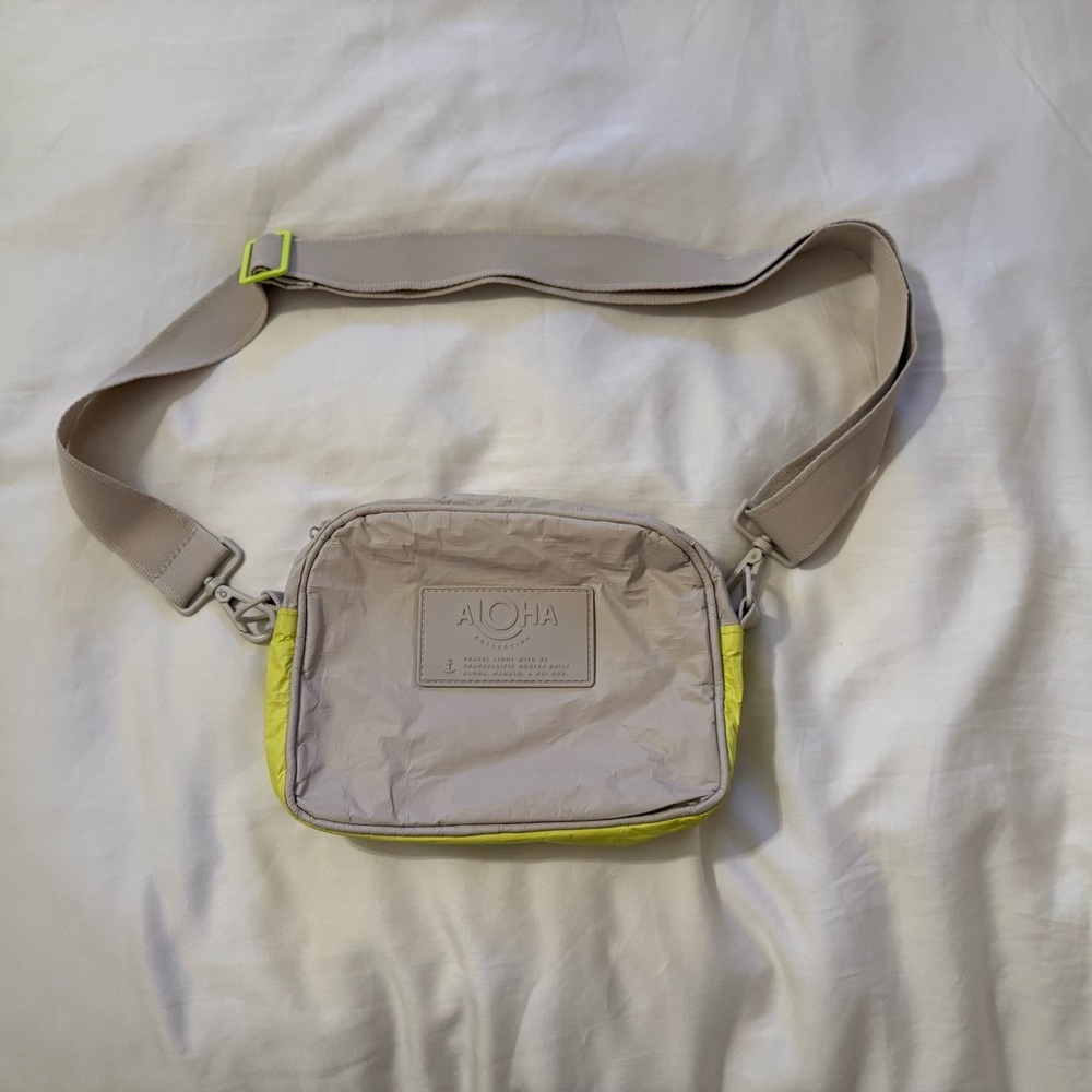 ALOHA Collection Beige and Neon Yellow Crossbody Messenger Bag